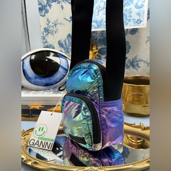 🆕 GANNI 🧿 NWT Mini Iridescent Recycled Tech Crossbody Bag - Picture 4 of 14